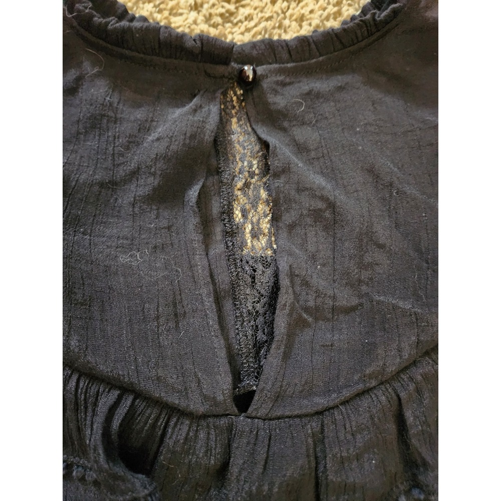 Rouge‎ Collection Black Lace Ruffle Pom Pom Gauze Blouse Womens 2X Boho Top - Picture 7 of 8
